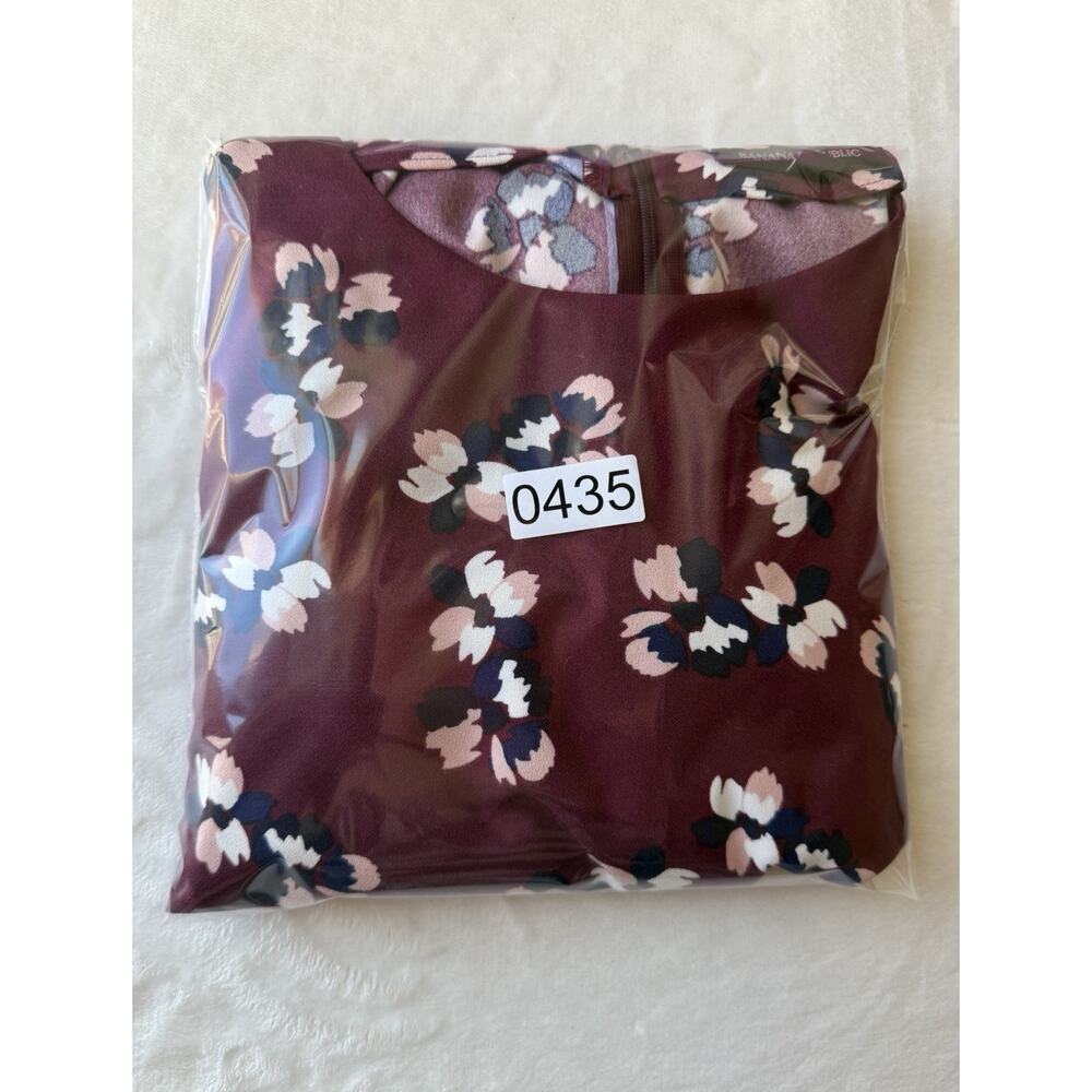 Banana Republic Burgundy Floral Long Sleeve Knee Length Shift Dress Round Neck 6 - Picture 8 of 8